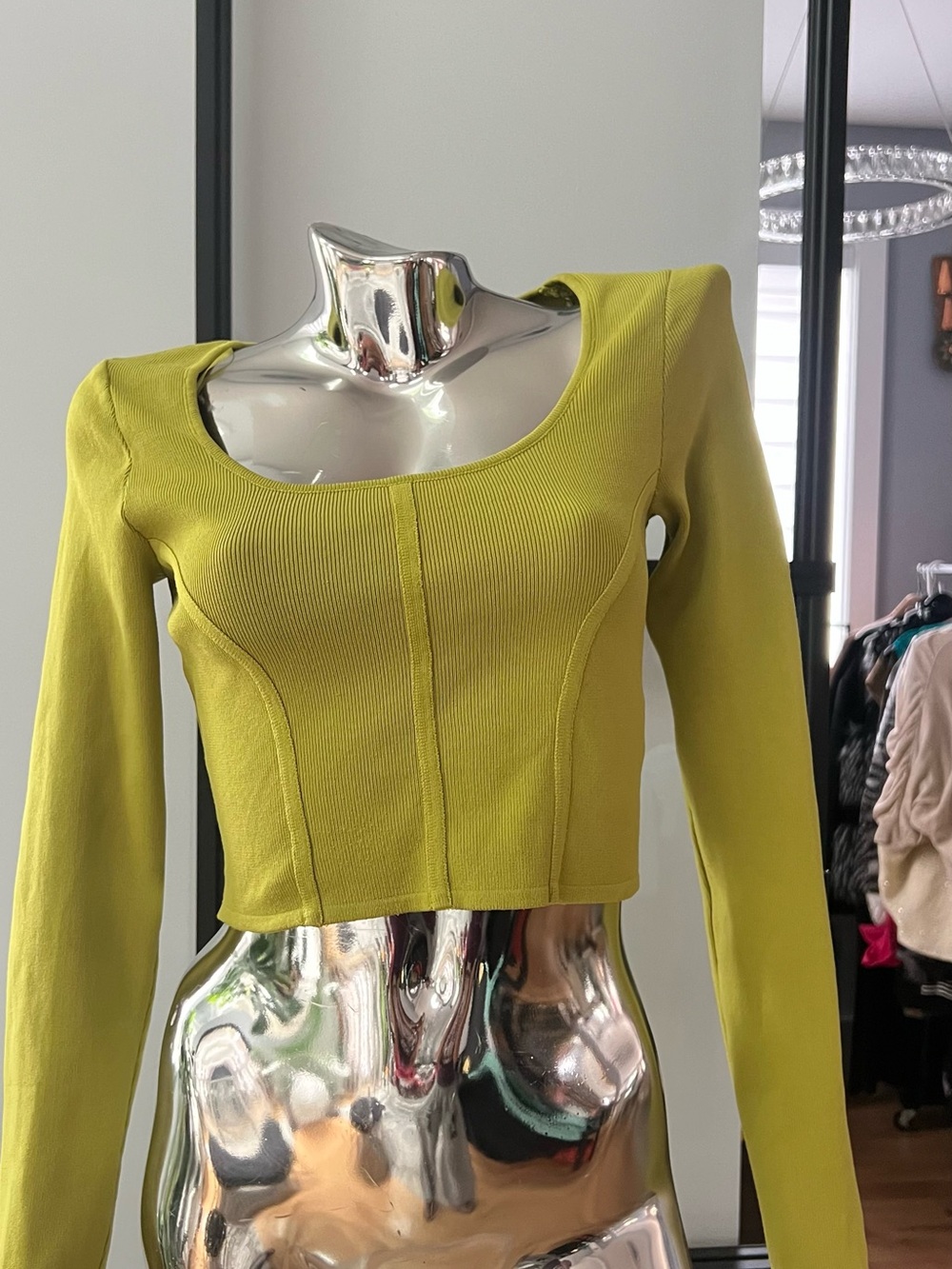 Round Neck Ribbed Crop Top in Chartreuse